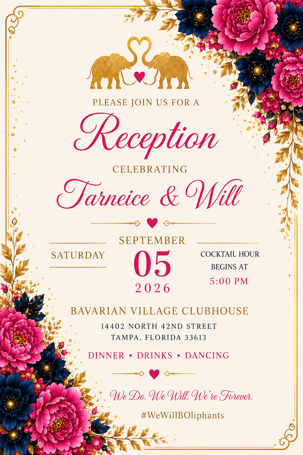 Reception invitation for Tarneice and William
